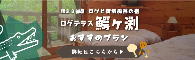 限定３室ログと貸切風呂の宿　ログテラス鰐ヶ渕　おすすめ宿泊プラン　詳細はこちら