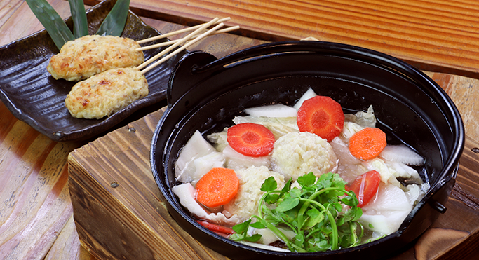 奥久慈しゃもの鶏団子鍋・しゃもつくねの焼き鳥